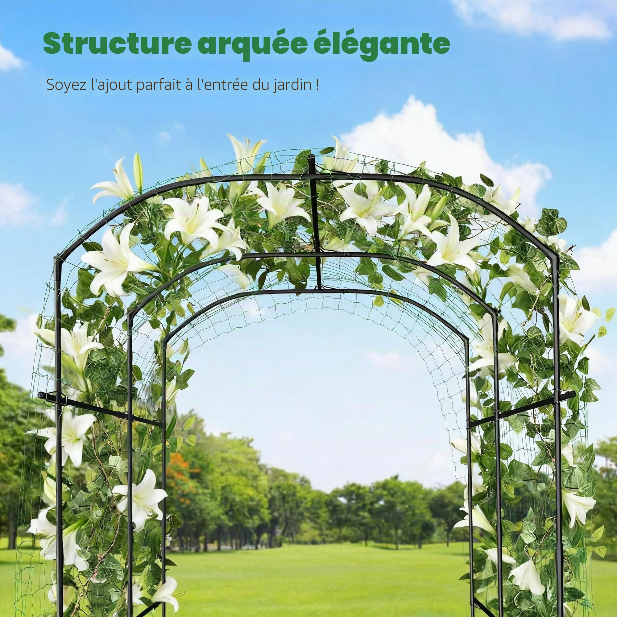 Support de treillis de jardin pour plantes grimpantes, support de concombre grimpant pour parterre surélevé, légumes avec filet, cadre de plantes en métal pour légumes, fleurs, fruits, 180 x