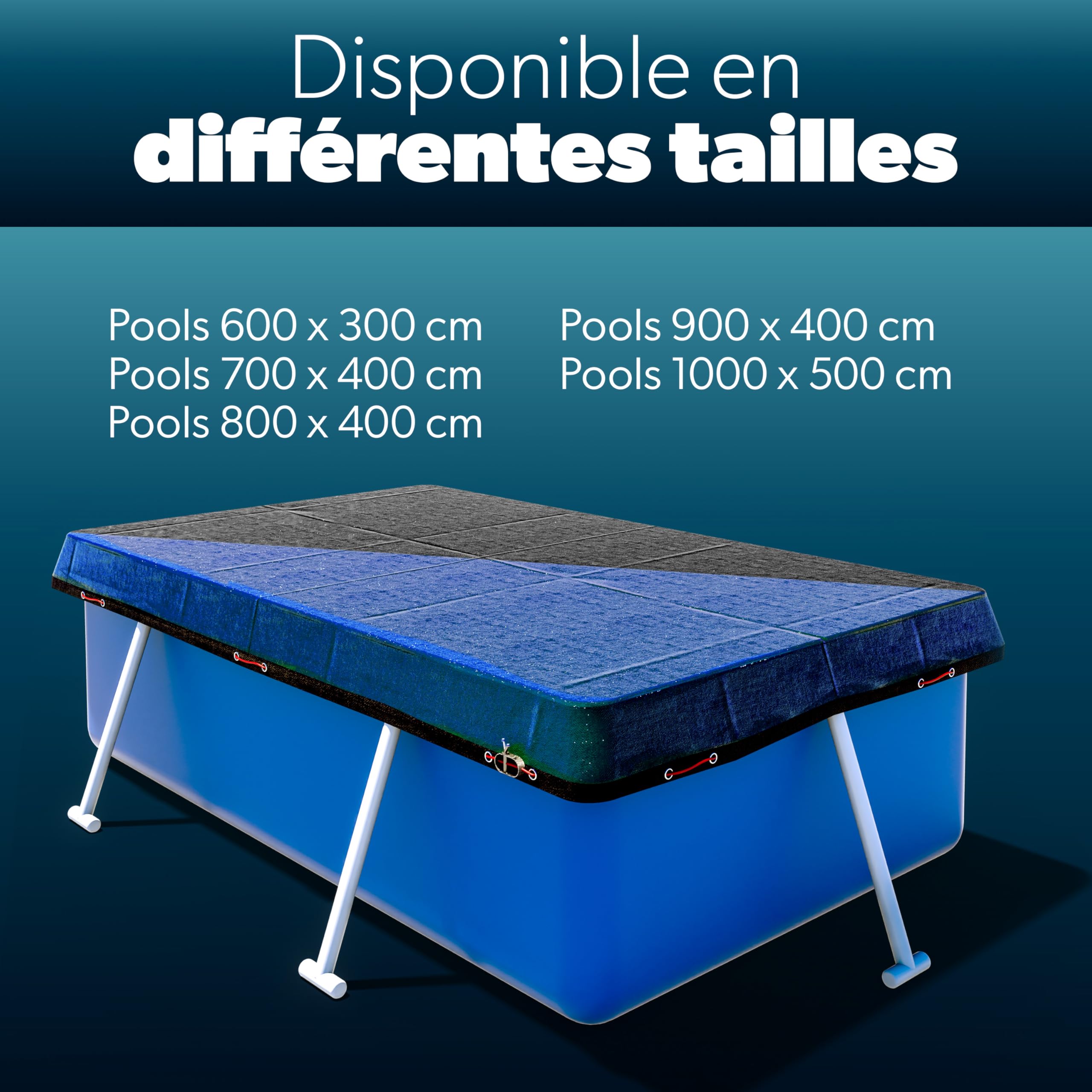poolomio® Bâche de Piscine rectangulaire 600 × 300 cm | Couverture 2-en-1 Solaire & hivernage 6 × 3 m | Bâche Robuste 200 g/m² PE | Protection UV Anti-algues saletés| Dimensions réelles: 680 x 380 cm