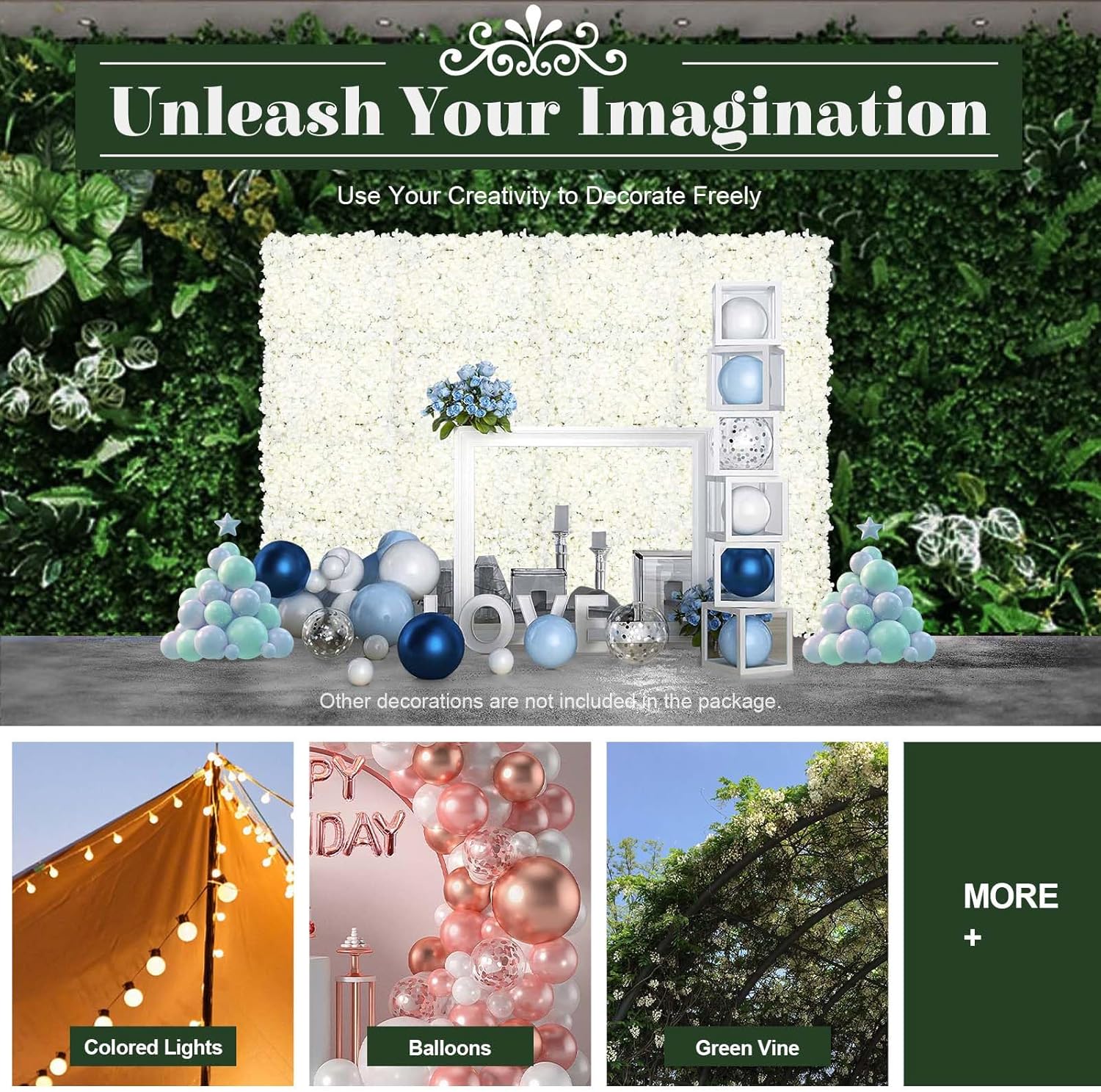 Flower Wall Panels, 20 Pcs 16 x 24in Artificial White Rose Flower Backdrop, Artificial Rectangle Floral Wall Panel, Silk Flower Wall Wedding Backdrop Decor, for Bridal, Patio, Garden, Yard Decor