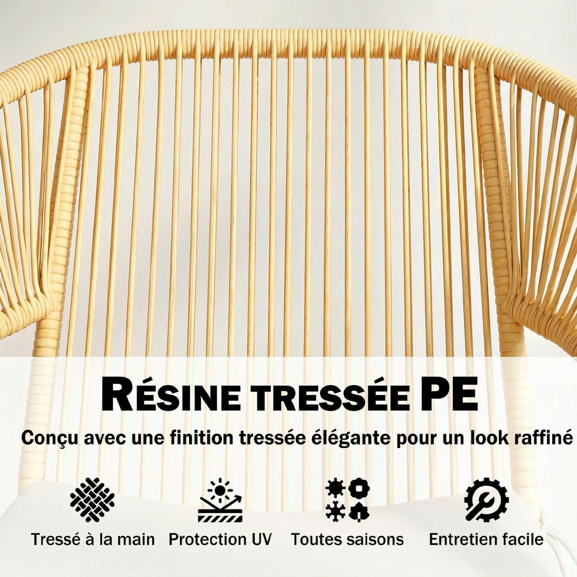 Outsunny Ensemble Bistro 3 Pièces Résine Tressée Salon Balcon 2 Fauteuils Table Verre Trempé Beige