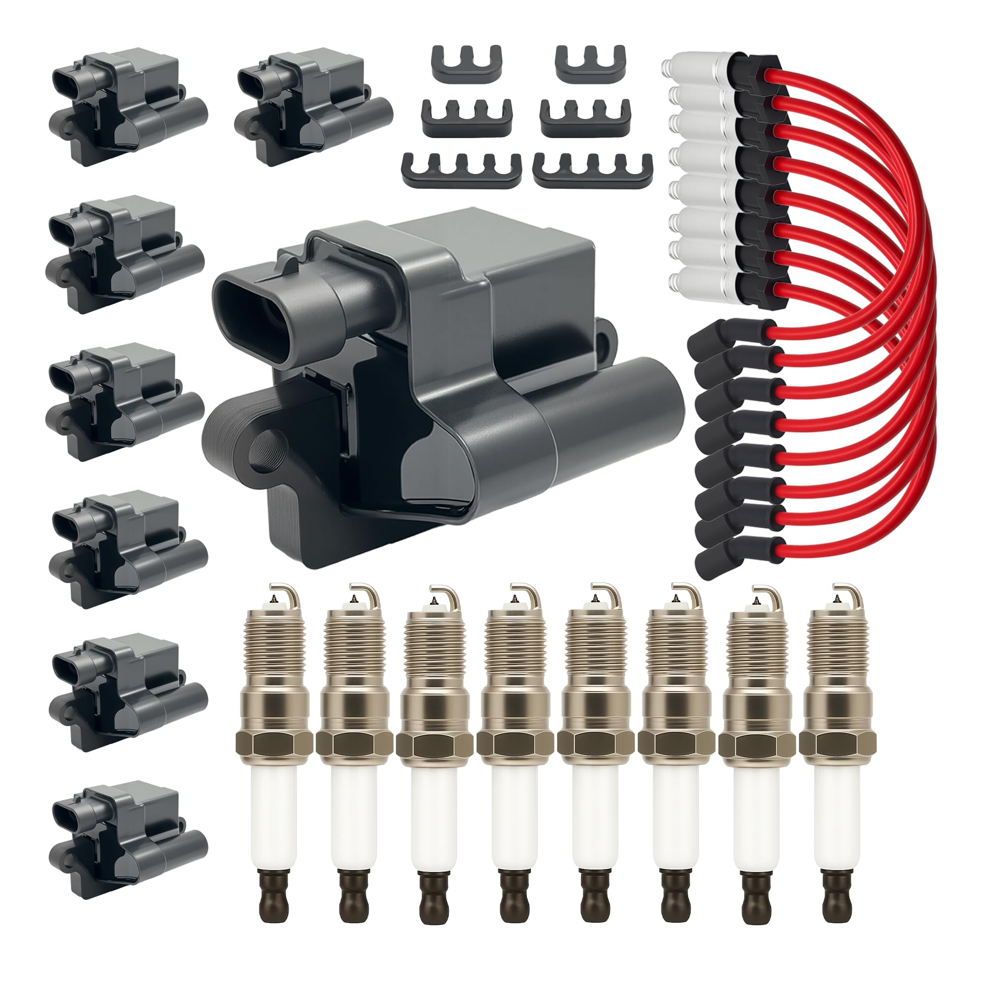 Photo 1 of 8PCS UF271 Square Ignition Coils Pack & Double Iridium Spark Plugs & Spark Plug Wires for Chevy Avalanche Express Silverado Suburban Tahoe GMC Savana Sierra Yukon Cadillac Escalade 4.8L 5.3L 6.0L D581