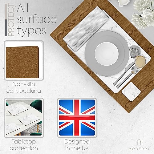 Miniatura 5 de Moderry Juego de 4 manteles individuales de corcho resistentes al calor para mesa de comedor con juego de 4 posavasos a juego con diseño de mármol