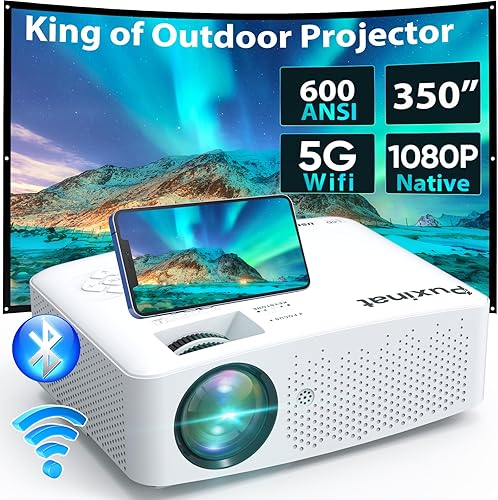 Proyector Bluetooth WiFi Native 1080P 19000 lúmenes 5G, proyector de película para exteriores de 600 ANSI compatible con 4K, 5G2.4G WiFi y Bluetooth