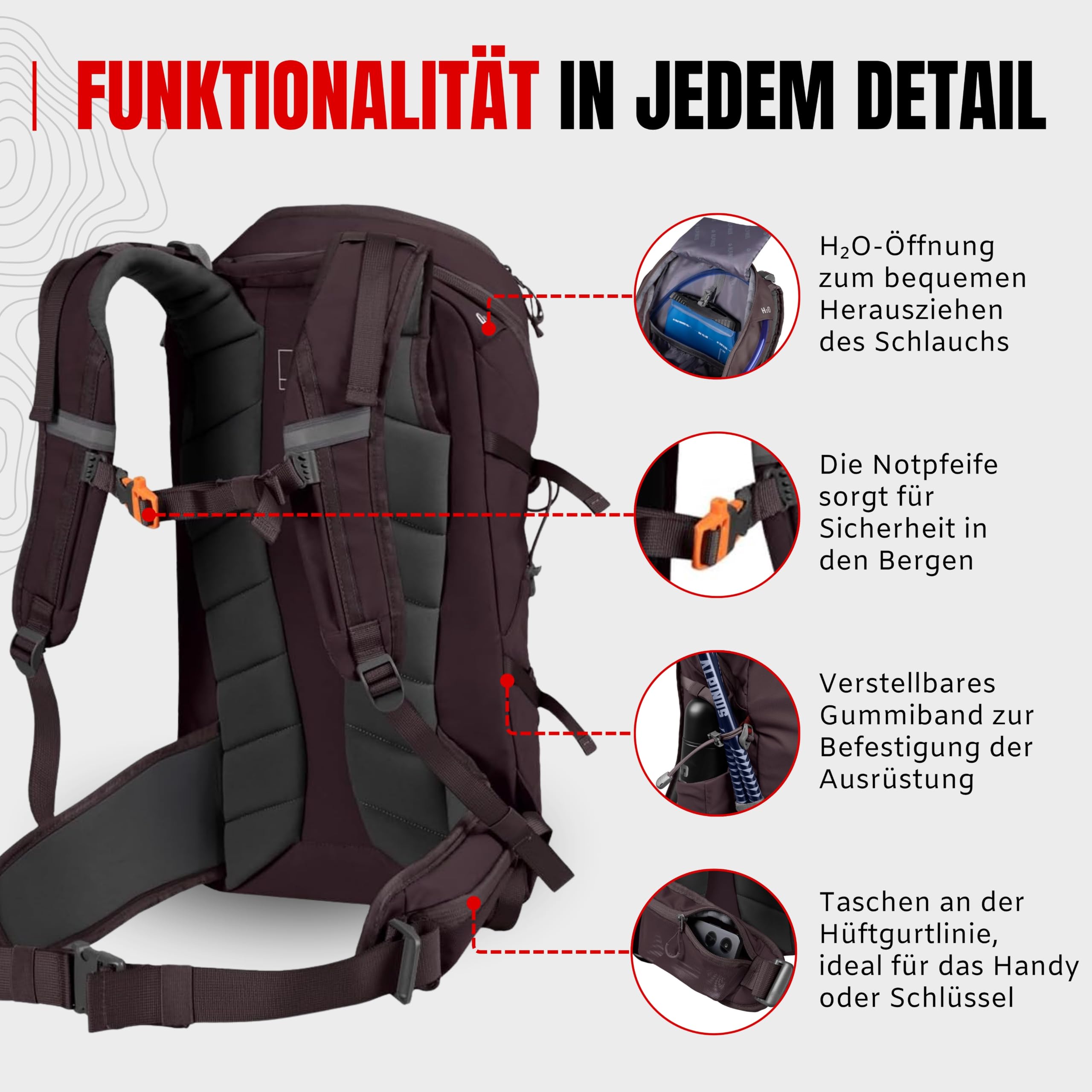 Alpinus Wanderrucksack Teno 24L Trekkingrucksack für Herren und Damen Grau - Outdoor Rucksack mit Belüftungssystem AVS, Regenschutz, Leichter Hiking Backpack für Wandern Camping