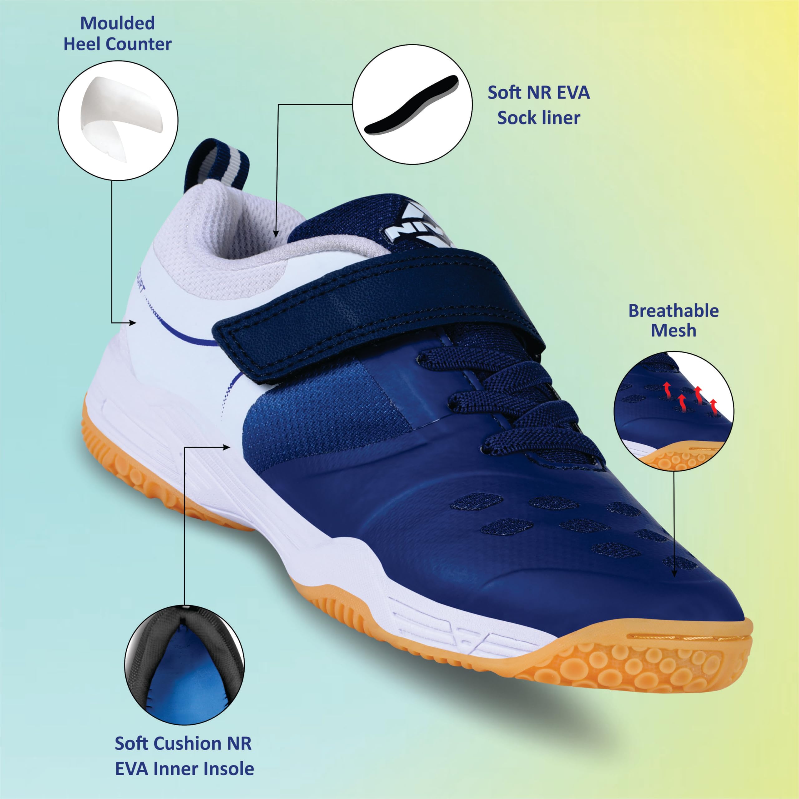 Nivia HY‑Court 3.0 Badminton Shoes for Kids, Breathable Mesh & TPU Upper, Duo‑Foam Midsole, Non‑Marking Multi‑Directional Rubber Sole, Ideal for Junior Court Sports (Blue/White), UK10