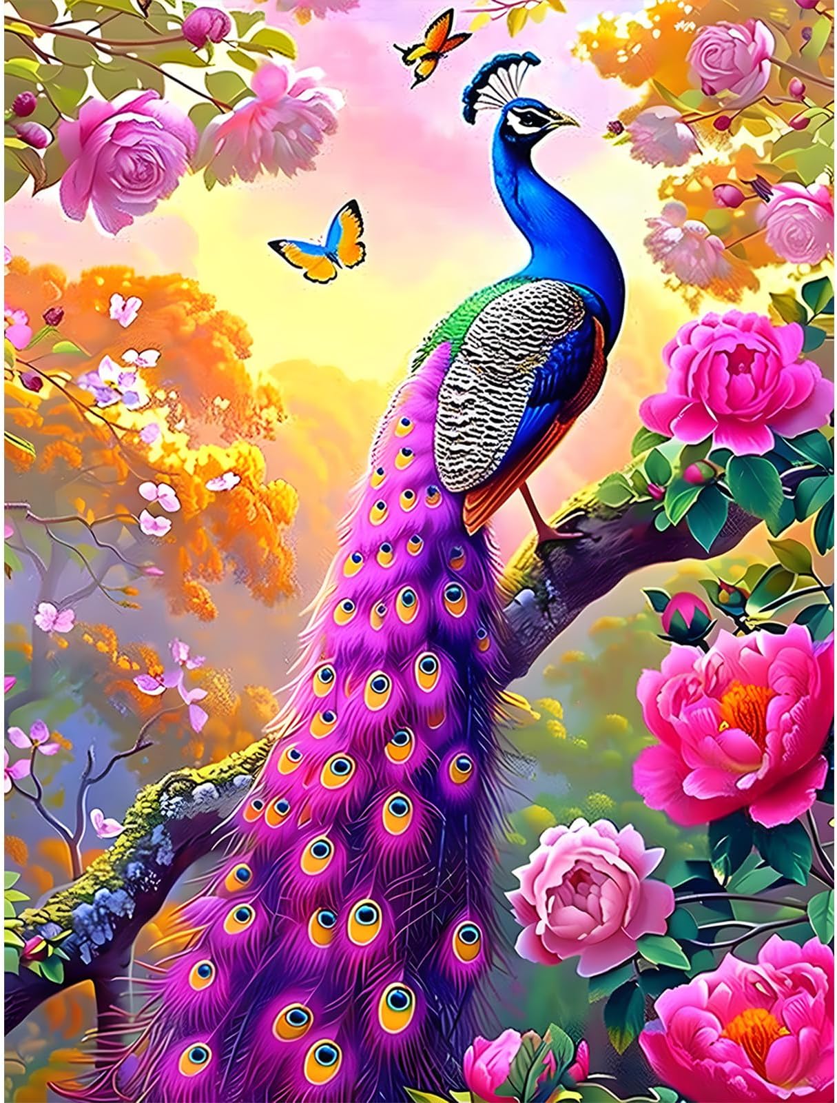 DOMROM Peacock Diamond Art Kits for Adults, Peony Peacock Diamond Painting Kits for Beginners, 5D DIY Full Drill Round Rhinestone Gem Art Crafts Paintings for Home Wall Decor 12×16 inch