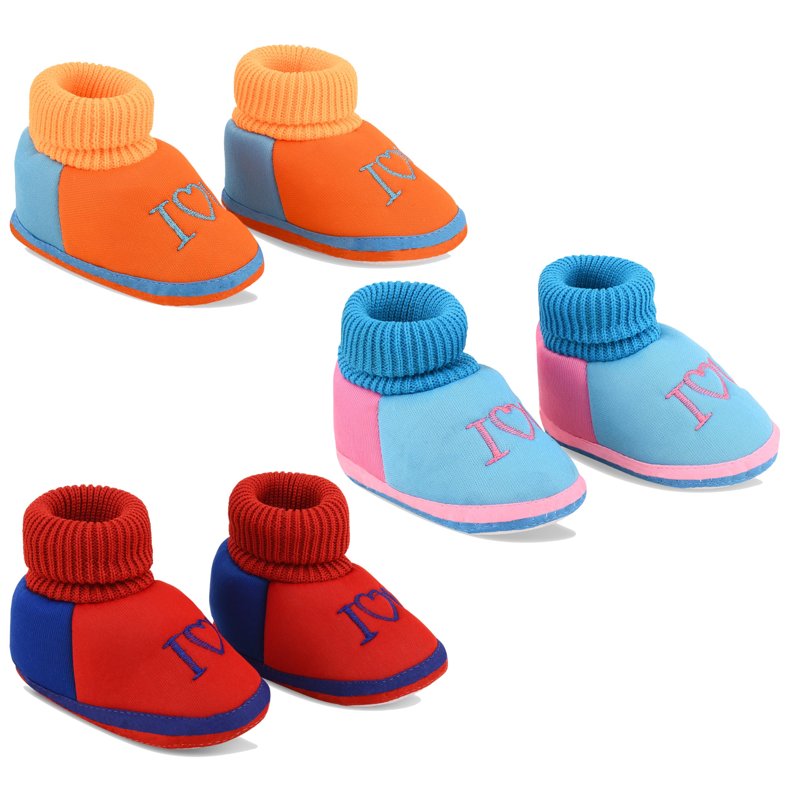 SMARTOTS Soft Comfortable and Skin Friendly Slip-On Cotton Casual Winter Booties for 0-9 Months Baby Boy & Baby Girl Combo Set Pack of 3