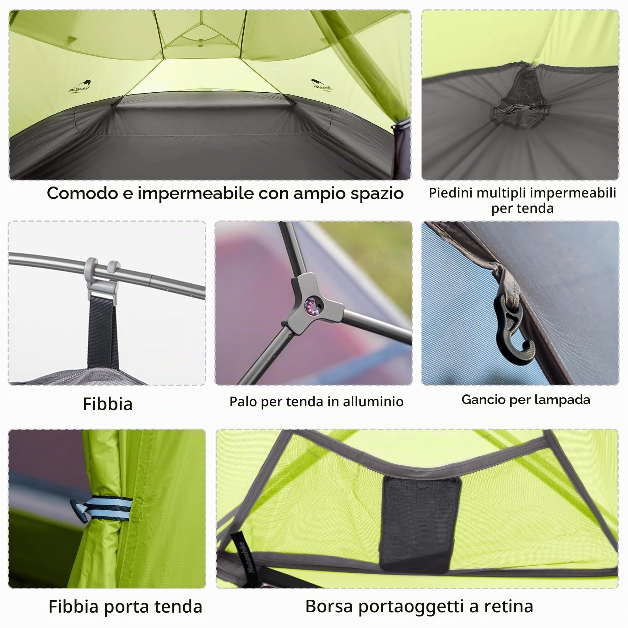Naturehike Cloud-Up 3 Tenda Ultraleggera 3 Persone Tenda Zaino in Spalla per Escursionismo Campeggio All'aperto (20D Verde Chiaro Aggiorna)