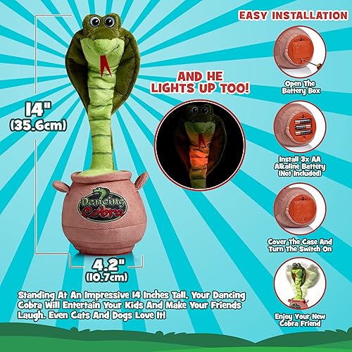 Miniatura 6 de Gagster Serpiente de cobra bailarina, canta, repite lo que dices y cuenta bromas. Hablar, Yodelar, bailar, imitar. Este juguete de peluche