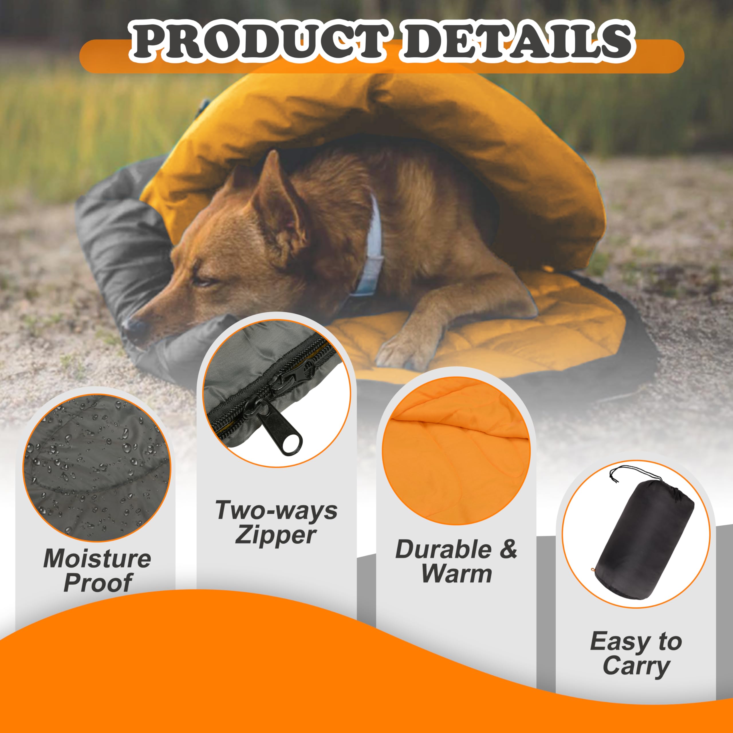 SILANON Hundeschlafsack, wasserdicht, warm, verstaubar, für Reisen, Camping, Wandern, Rucksackreisen (Orange)