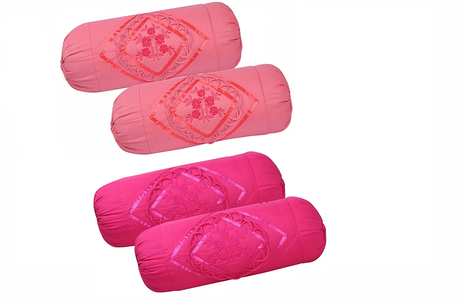 Rj Products Embroided Cotton Bolster Covers Set of 4 Piece Gajri and