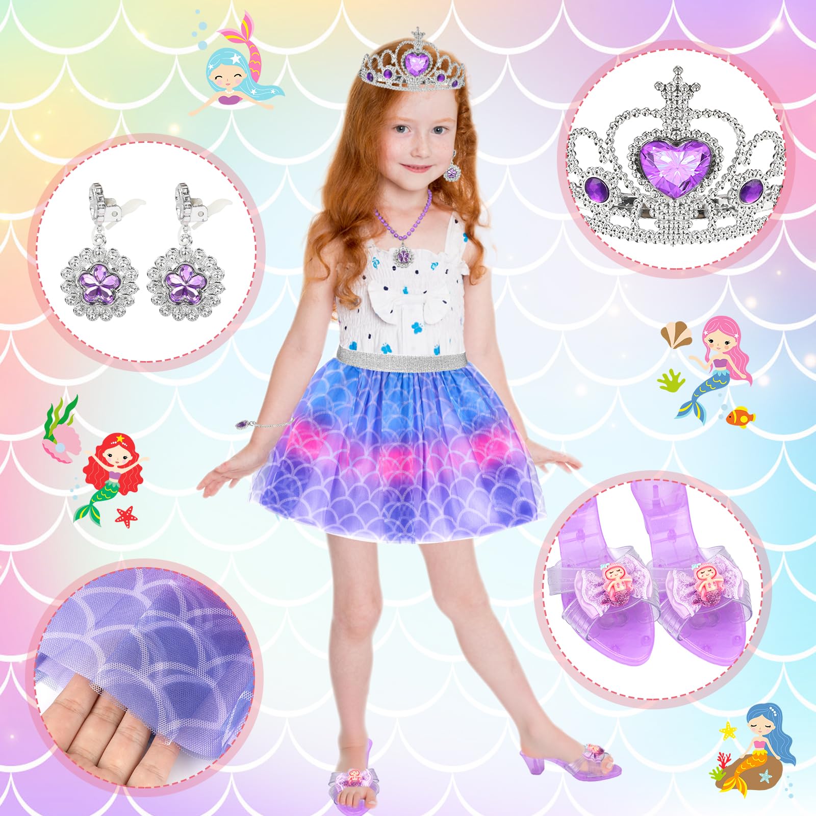Disfraz Princesa Niña, Falda Tutu Zapatos Princesa Niñas con Collar Corona Bolso Vestido Princesa Regalos Niñas para Navidad Cumpleaños para 3 4 5 6 7 años