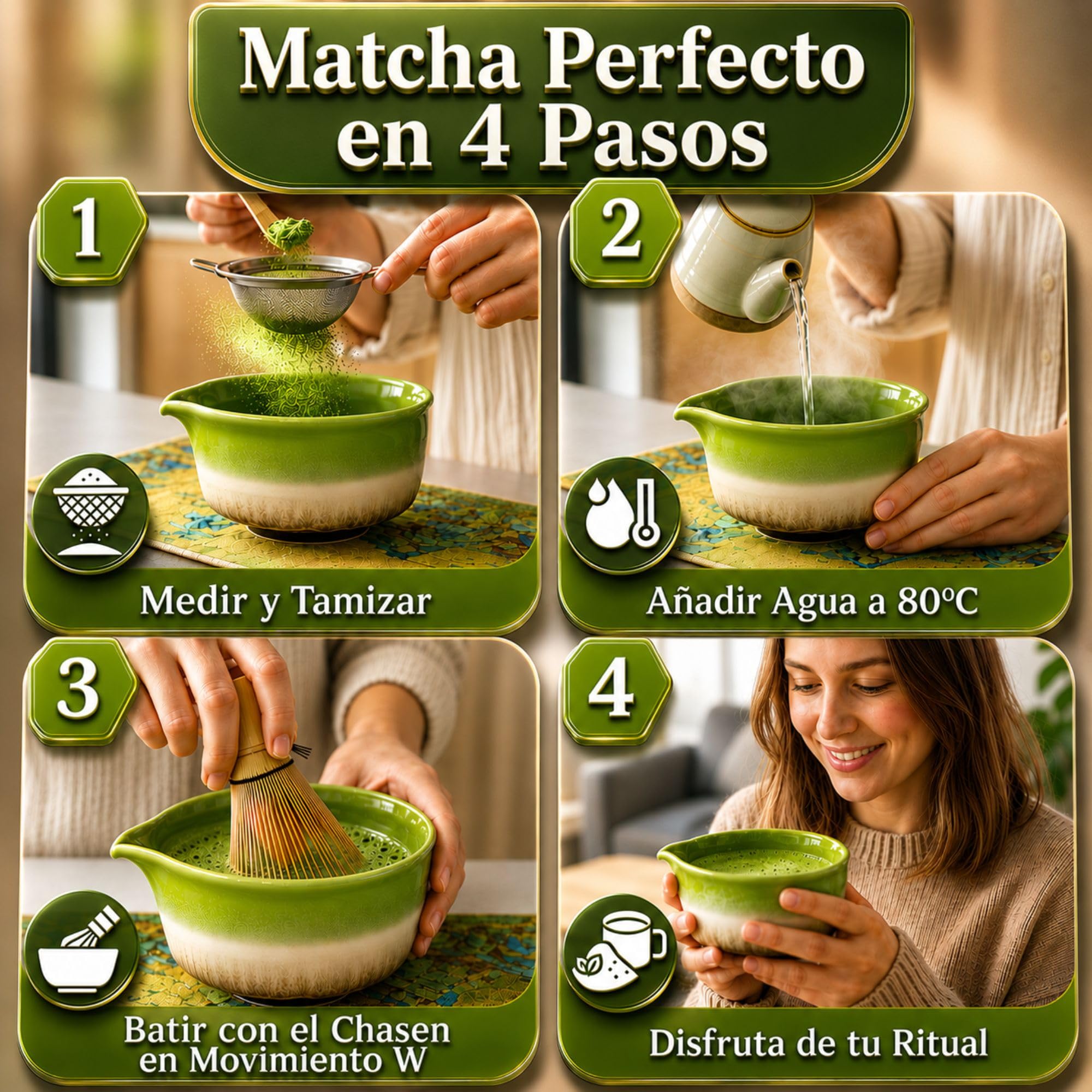 C&C Set Te Matcha Kit, 8 Piezas Premium Ecológicas Duraderas y Resistentes, Incl Ebook con Recetas Exclusivas y Manual, Batidor Matcha Colador Kit Matcha Set, Set Matcha Whisk - Kit Te Matcha Completo
