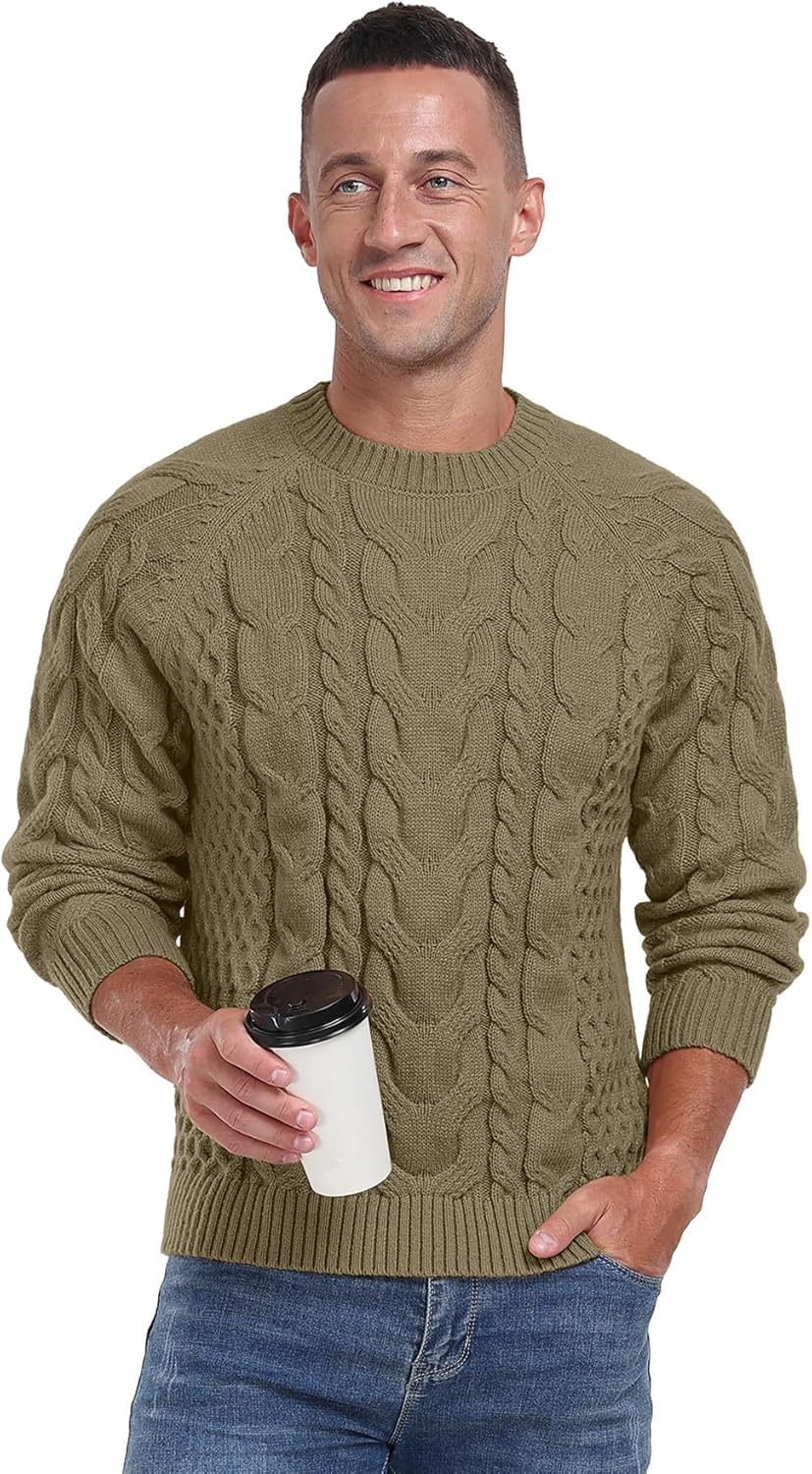 Askdeer Men's Pullover Sweater Cable Knit Crewneck Sweater Long Sleeve Classic Casual Sweater Tops - Image 4
