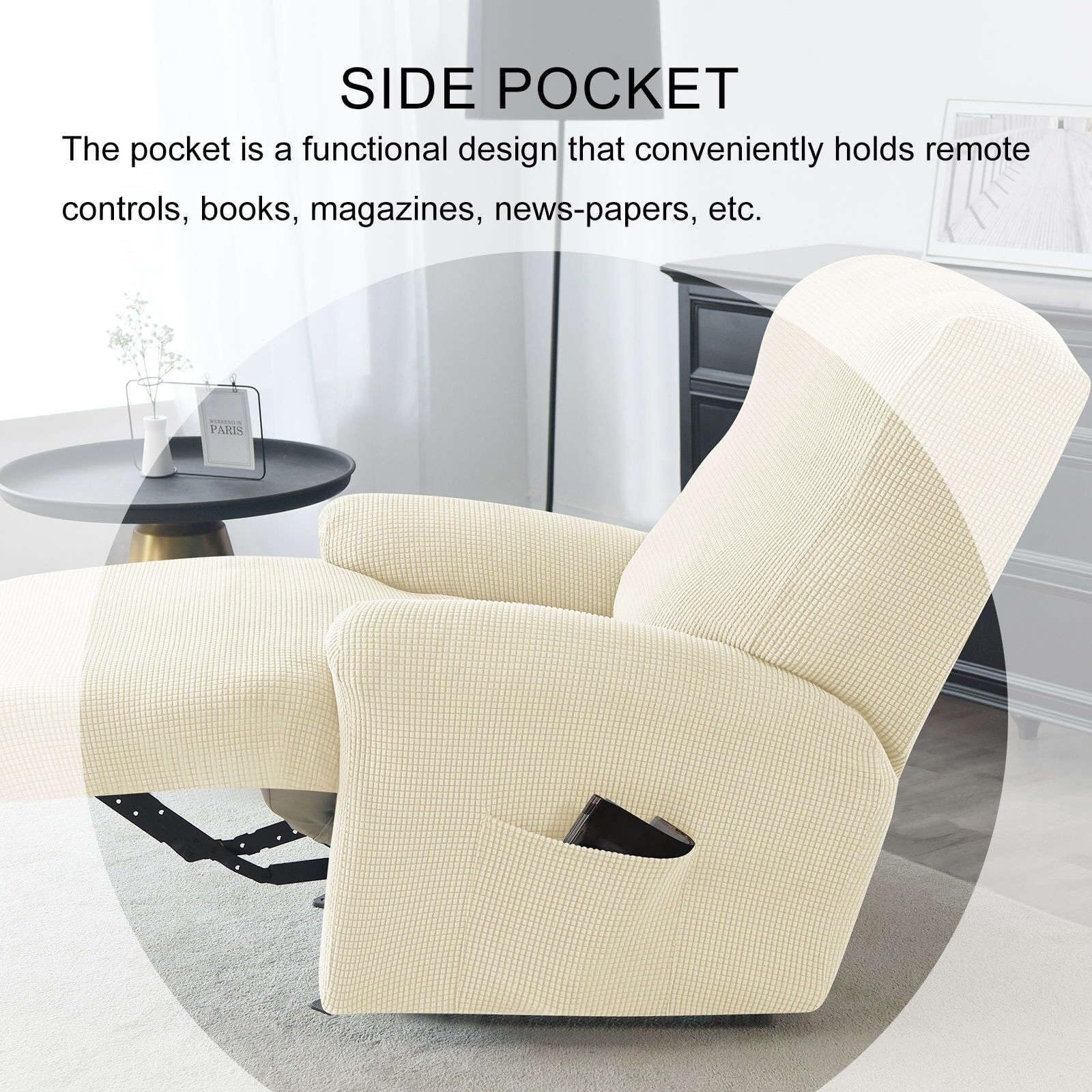 Copridivano Relax Reclinabile Elasticizzato 2 Posti, Copripoltrona Relax Reclinabile Universale con Tasche, 6-Pezzi Fodera per Poltrona Lavabile(Beige,3 posti)