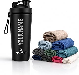 Speedex Customized Stainless Steel Gym Shaker Bottle 750ml with Mixing Ball & Towel, Leakproof Flip Cap, Wide Mouth, Measu... Price In India