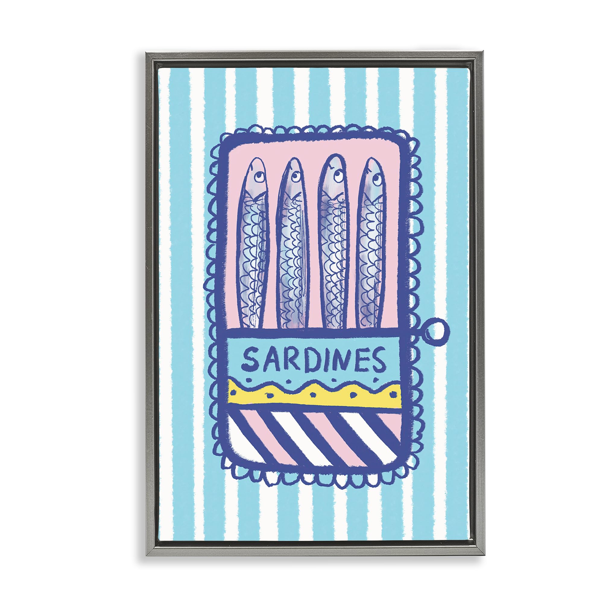 Stupell Industries Luster Gray (Matte) Pastel Striped Sardines Nautical, 16 X 24 Inch Canvas In Floater Frame