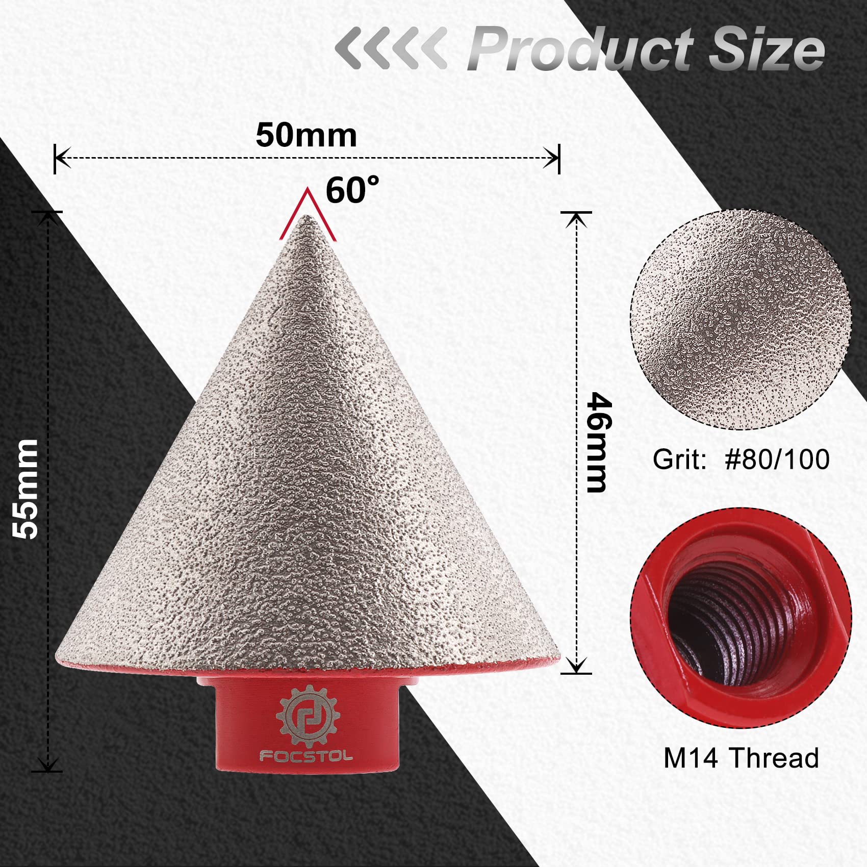 FOCSTOL Fraise Diamantée 20mm Pour Agrandir, Façonner, Meule Et Biseauter Les Trous Existants Dans Carrelage Porcelaine Céramique Granit Pierre Marbre M14 Filetage