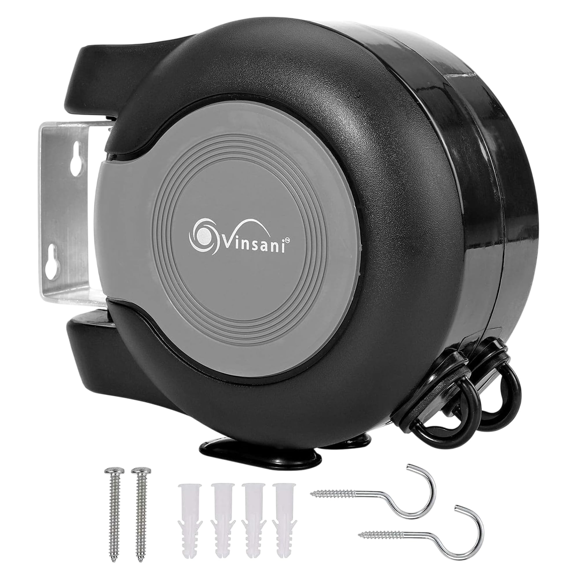 Vinsani Black 30 Metre Retractable Reel Clothes Lines Washing Line With Twin Cable - Wall Mounted Heavy Duty Clothes Dryer 2 X 15M Lines Of Drying Space Outdoor,