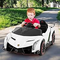 Vista 34 de HONEY JOY Lamborghini - Vehículo eléctrico con licencia de 12 V para niños, 3 velocidades, puerta que se abre, bocina, música, palanca de control