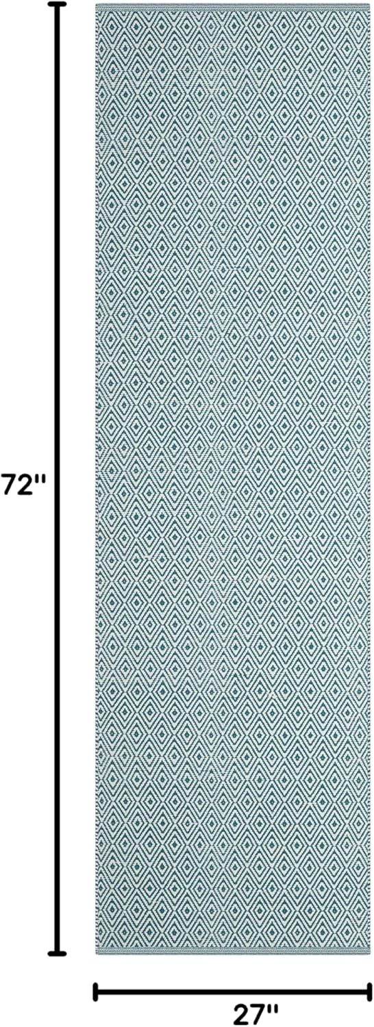 SAFAVIEH Montauk Collection Runner Rug - 2'3" x 6', Ivory & Turquoise, Handmade Flat Weave Cotton, Ideal for High Traffic Areas in Living Room, Bedroom (MTK515B)