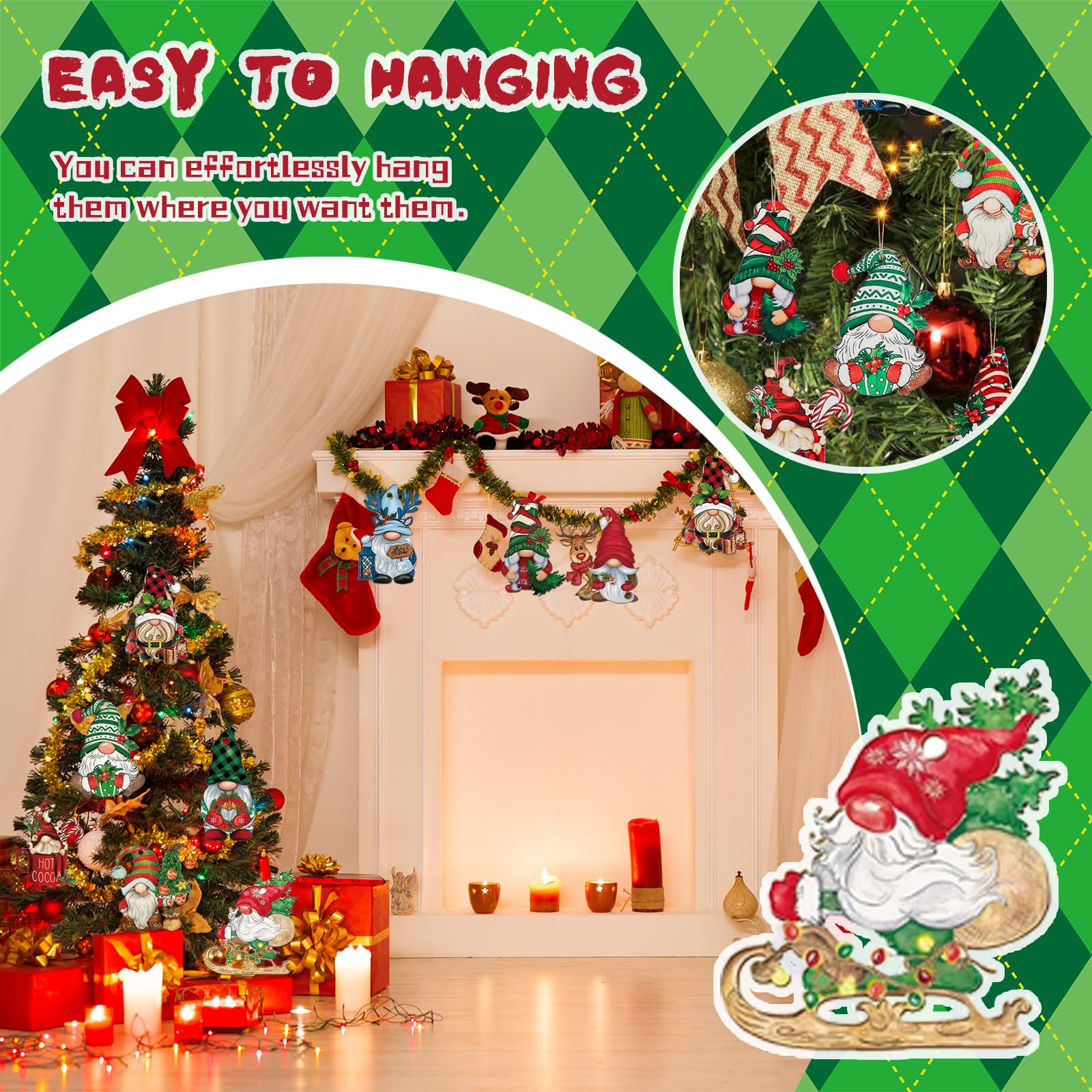 12 Pezzi Bambole Decorazioni Natalizie Natale Pendente Gnomi Piccoli in Legno Addobbi per la casa in Confezione Regalo