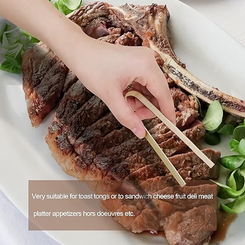 Miniatura 5 de LUTER 40 pinzas de madera de 5.9 pulgadas, utensilios de cocina desechables, mini pinzas de bambú naturales para cocinar y recoger