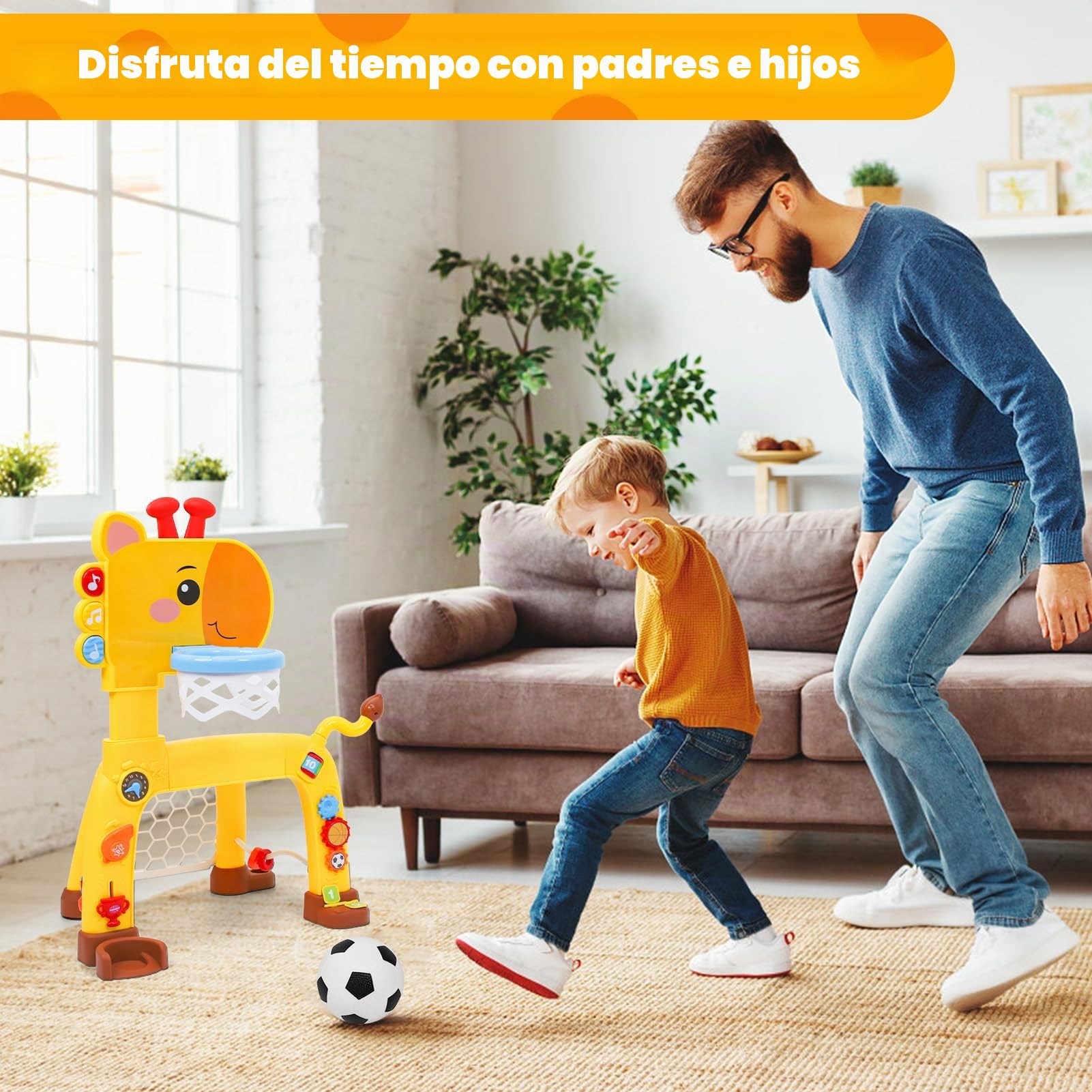 Wdmiya Centro Deportivo 4 en 1 para Niños, Centro de Deportes con Baloncesto, Fútbol, Lanzamiento del Anillo, Golf y Musical,Canastas Baloncesto Infantiles Actividad con Altura Ajustable