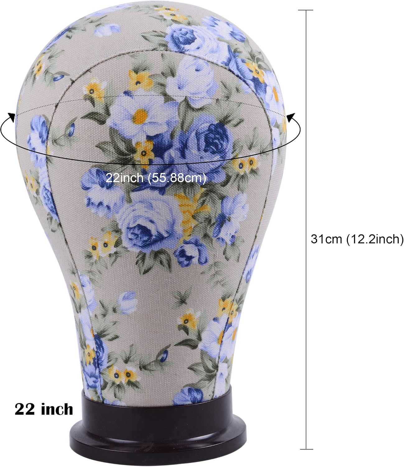 YANTAISIYU 1 Piece Canvas Block Head Mannequin Head for Hair Extension Lace Wigs Making and Display Styling (Blue 22")