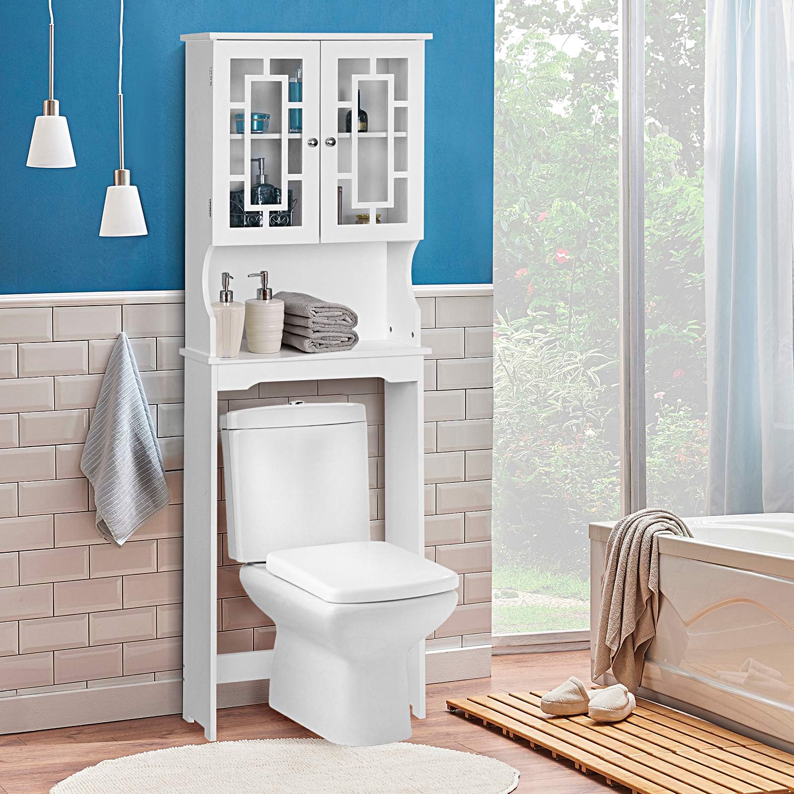 GOPLUS Meuble Étagère de Salle de Bain, Rangement au Dessus des