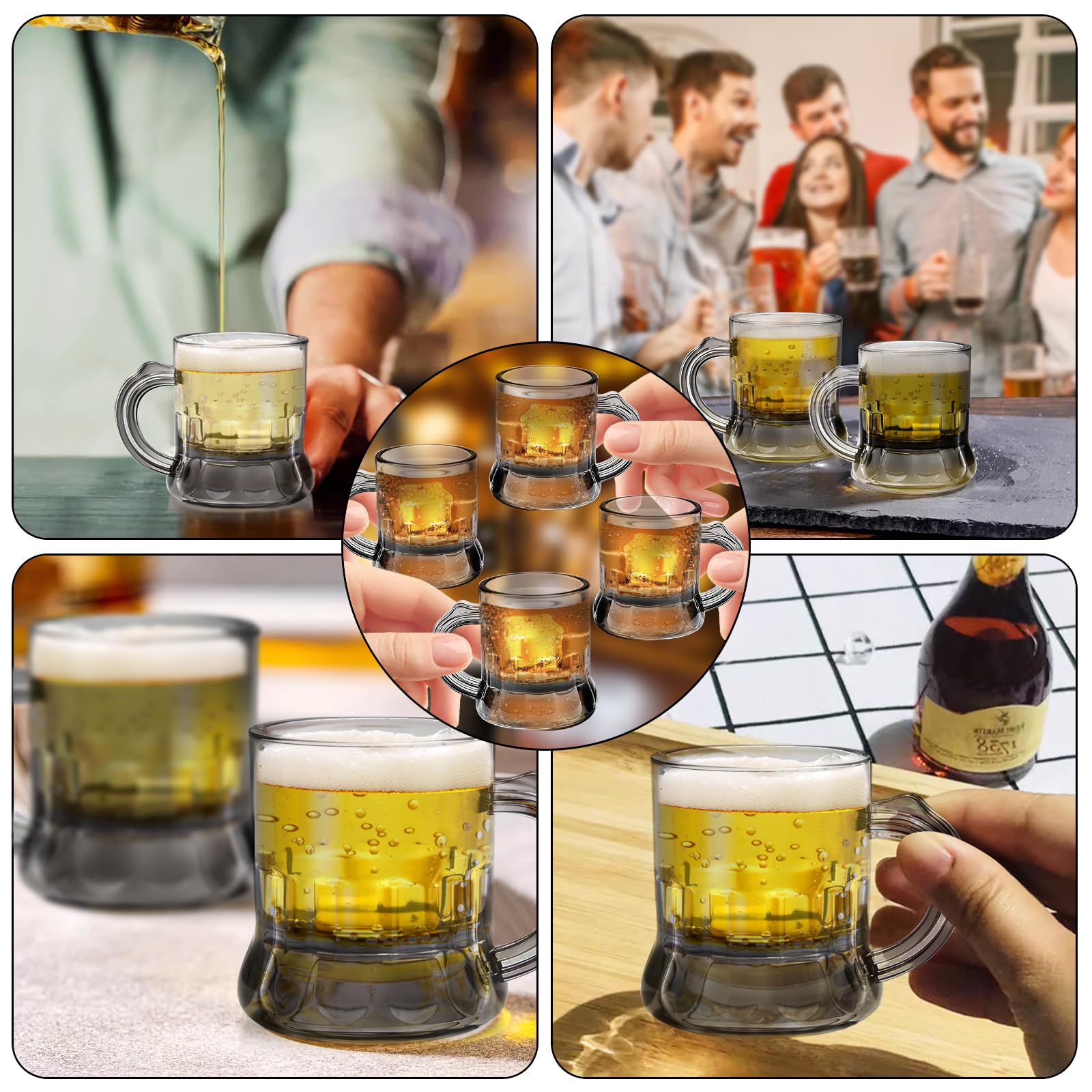 Mssushi 25 Pezzi Bicchieri da Shot con Manico,30ml Riutilizzabili Bicchieri da Liquore con Catena da Appendere,Collana da Sposa per addio al celibato,carnevale,accessori,carnevale, feste