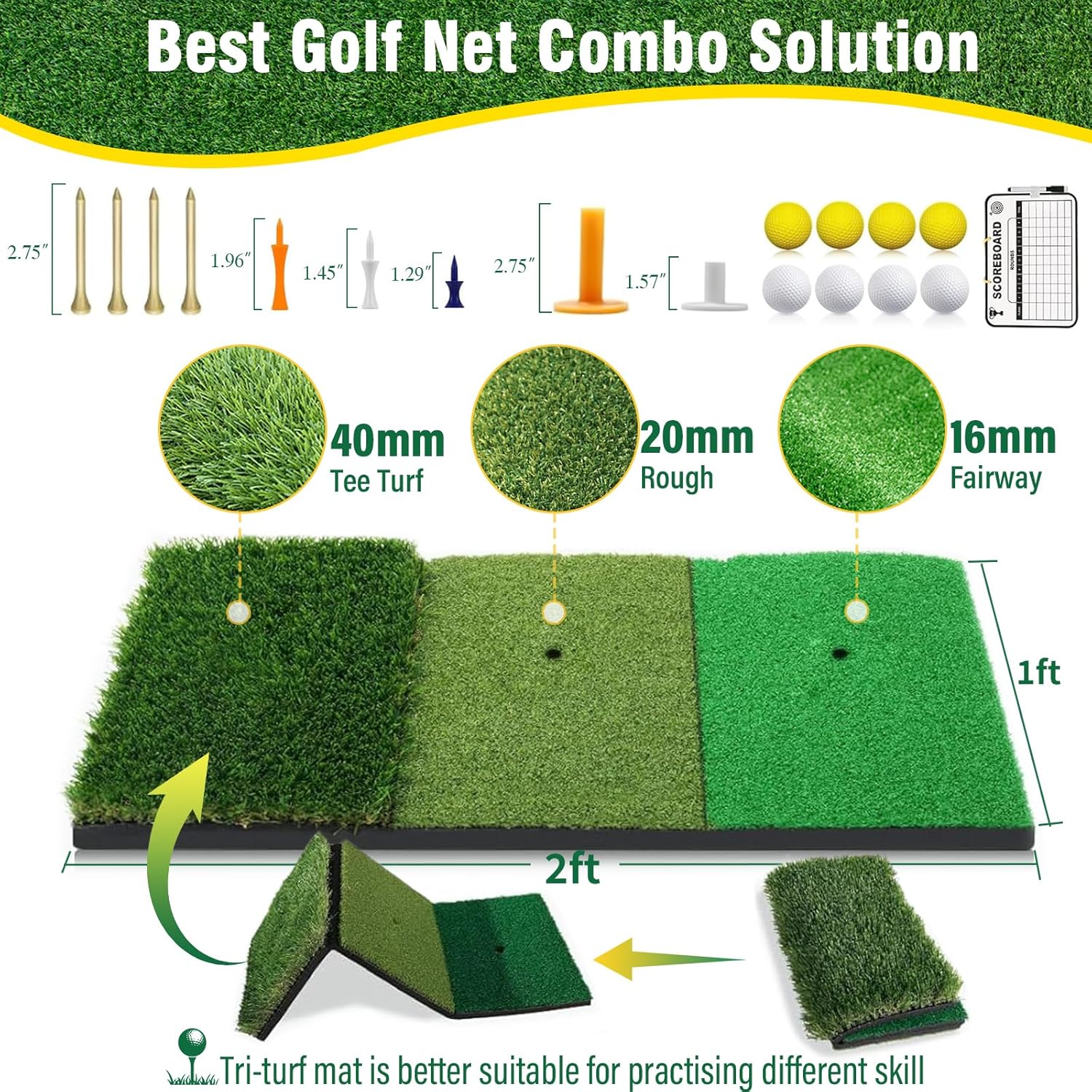 Golf Net, 10x7FT with Golf Practice Mat, Hitting Aid Net with Multi Targets Training for Backyard Driving Chipping Indoor Outdoor Use, 5-Ply Anti-Tear Netting & Carry Bag, Gifts for Men Dad Him Golfer - Image 6