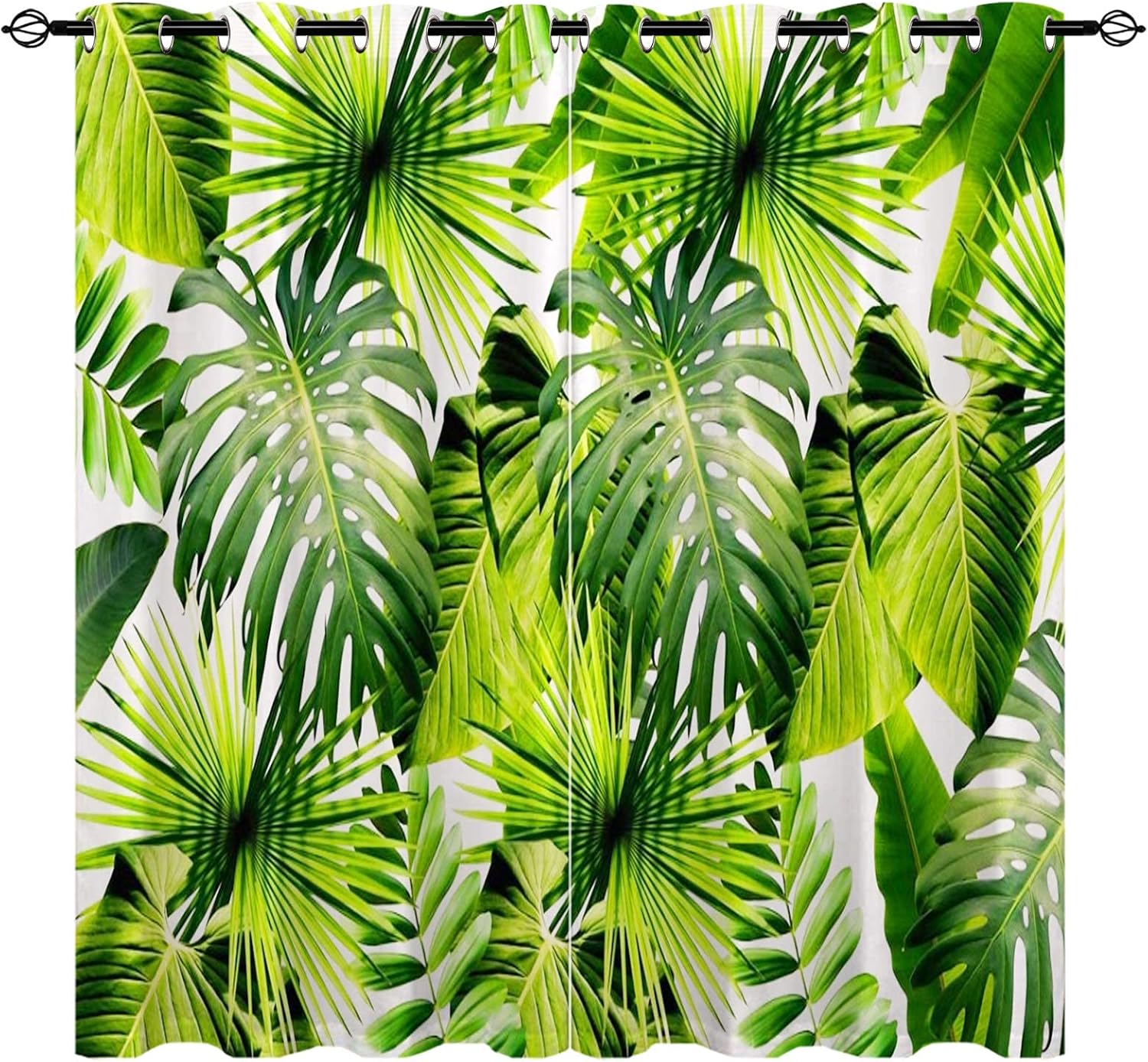 YUANZU Tropical Curtains, Green Plant Palm Leaf 3D Patterns Microfiber