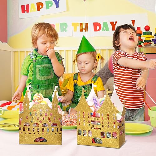 Miniatura 5 de Caja dorada de castillo de princesa de 24 piezas, decoración de fiesta de cumpleaños de princesa, centro de mesa de castillo dorado, suministros de