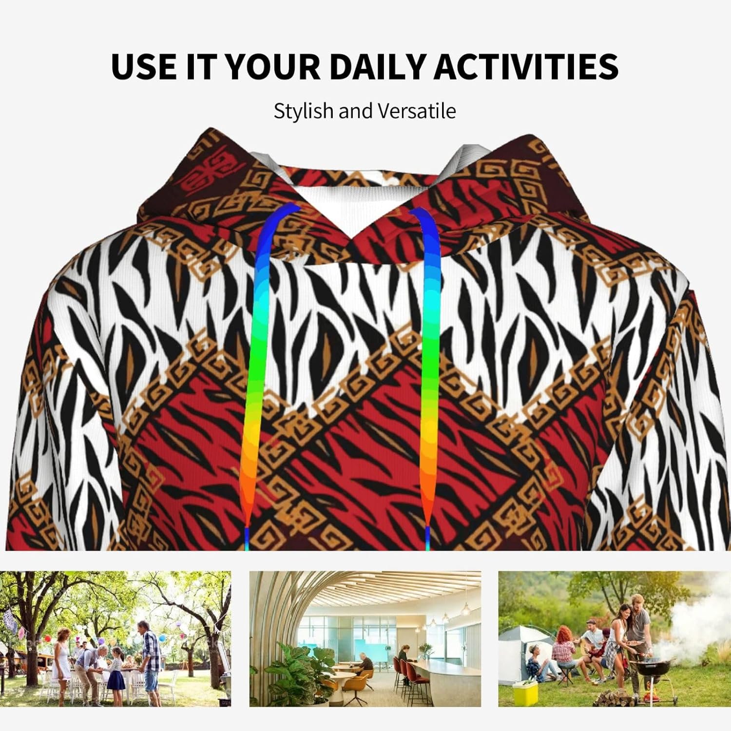 [abffhbea] パーカー レディース 旧式の部落の模様 幾何学インド土着 フード付きスウェット 長袖 おしゃれ 体型カバー カ