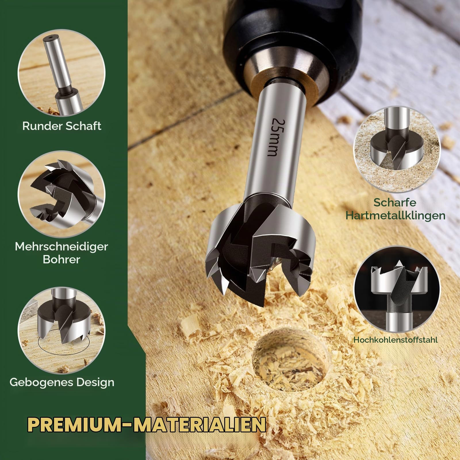 WildFun Forstnerbohrer Set 16tlg für Holz, Hochwertige Forstnerbohrer für die Holzbearbeitung, Holzbohren mit Rundschaft, Bohrerzubehör, Ø6-54mm mit Aufbewahrungskoffer