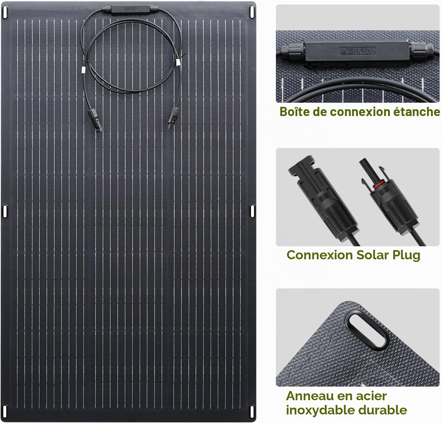 Panneau Solaire Flexible ALLPOWERS SF200 200W avec module solaire photovoltaïque ETFE d'étanchéité IP68, panneau solaire mono semi-flexible hors réseau 32V pour toit, camping-car, bateau, cabine, van