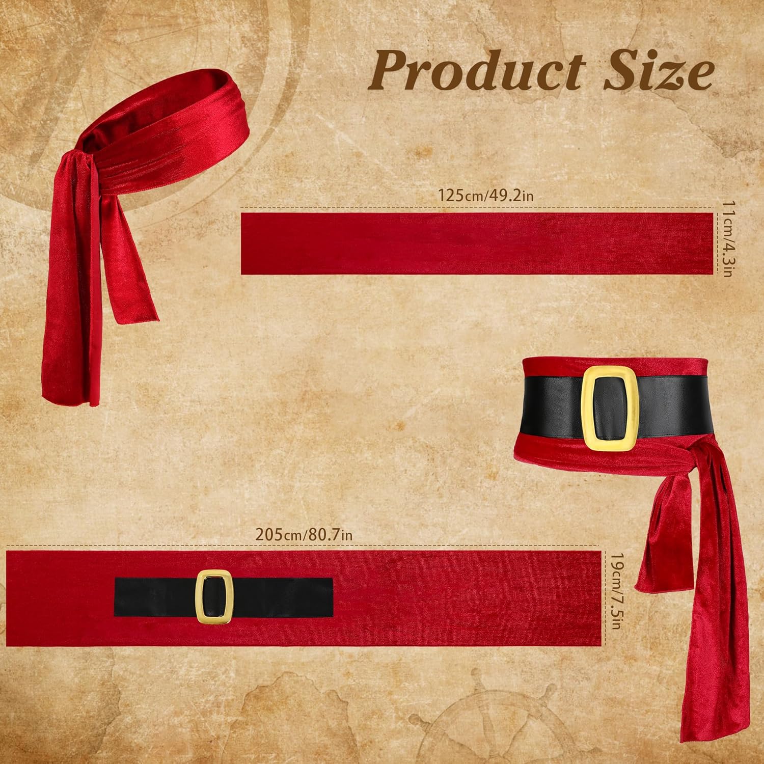 CICOCI Men Pirate Costume Accessories Set for Women: Pirate Hat, Head Scarf, Sash, Belt, Dress Accessories - Image 3