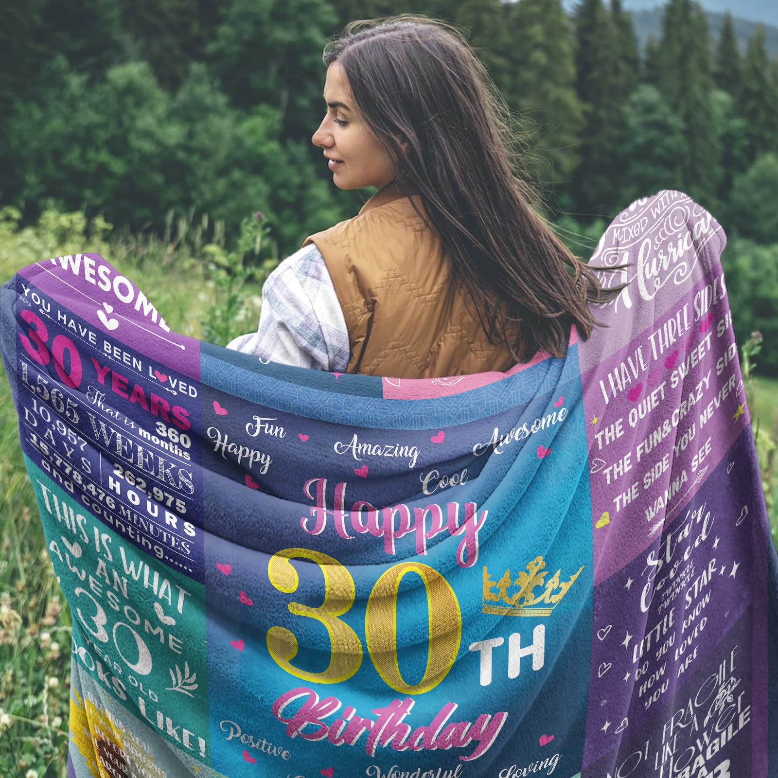 cnnouart Coperta regalo per il 30° compleanno da donna, decorazione per il 30° compleanno per lei, regalo di compleanno per 30 anni (130 x 180 cm