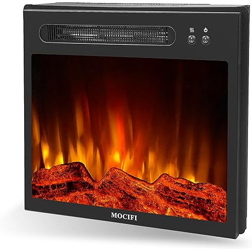 MOCIFI 23 Inch Electric Fireplace, Ultra-Thin Electric Fireplace, Recessed & Free-Standing, Small Fireplace Insert Heater with Overheating Protection, Realistic Logs & Flames, 1000W, Black