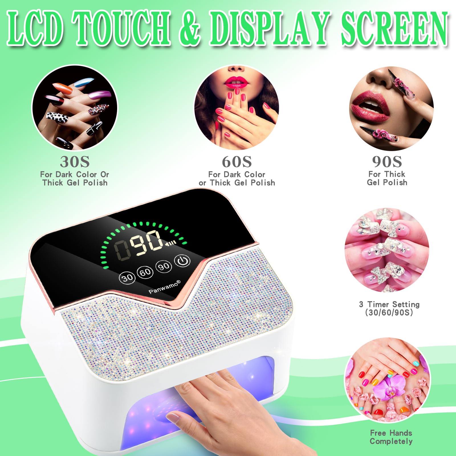 Lámpara de uñas LED UV recargable, secador de uñas inalámbrico para esmalte de gel, lámpara de uñas UV con ajuste de 3 temporizadores y pantalla táctil LCD, lámpara de secado profesional con 45