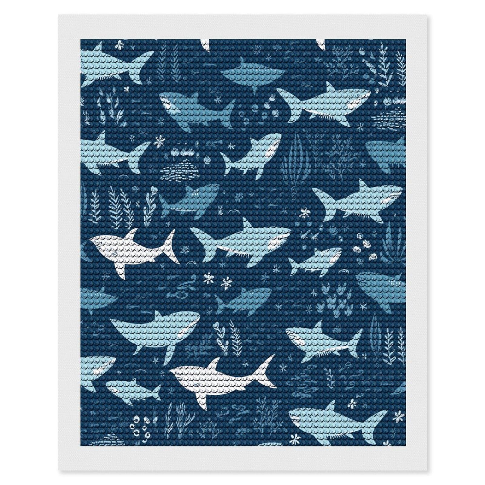 FekiLoot Sharks Diamond Painting Kits for Beginners DIY Diamond Art Kits for Adults Full Drill Round Diamond Dot Gem Art Painting Fun DIY Crafts for Home Kitchen Wall Decor Gift 16"x20"