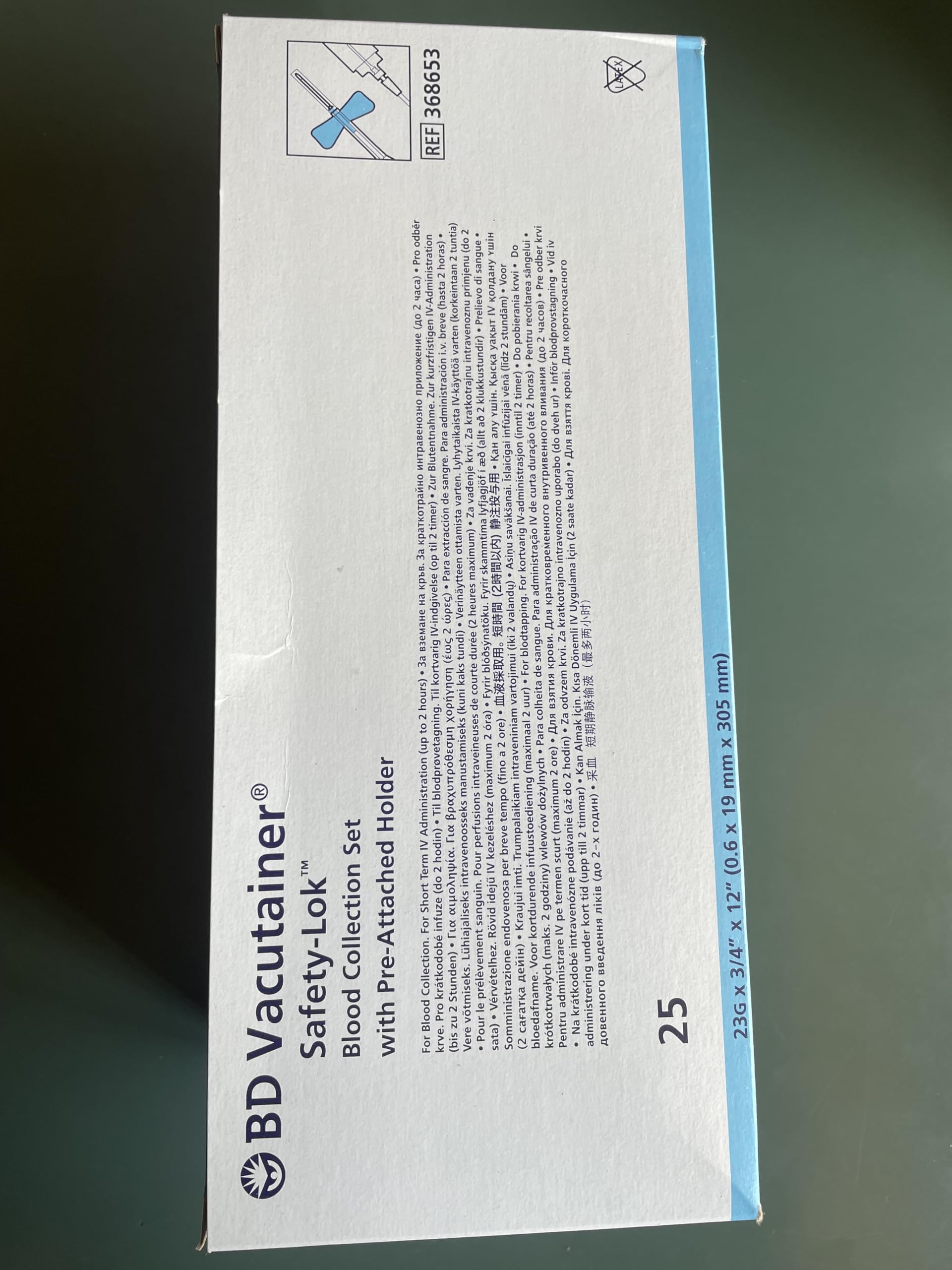 BD Vacutainer Venentnahme-Set mit Schmetterlingsnadel 23 g mit Sicherheitssystem, Adapter und vormontierter steriler Hemd, Packung mit 25 Stück