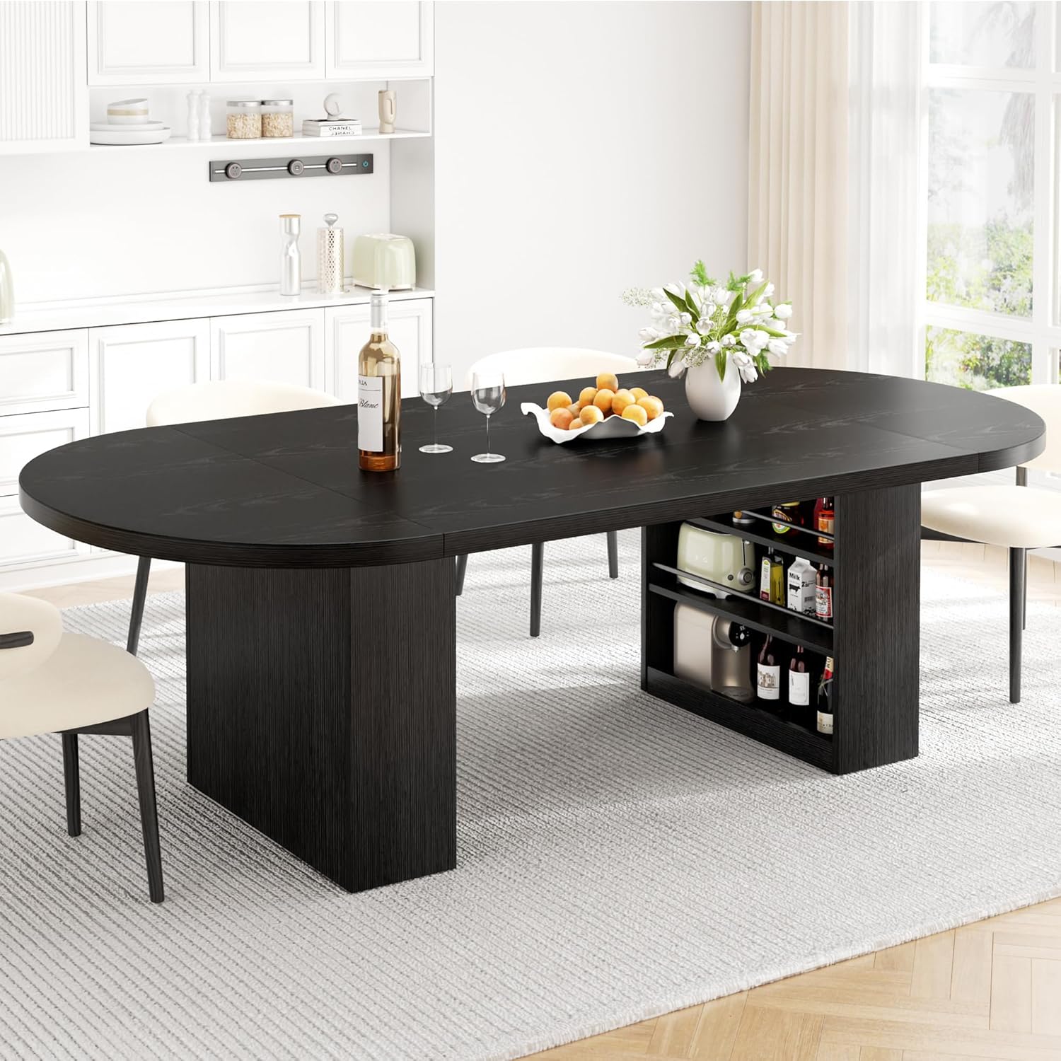 Jocoevol 78.7" Dining Table for 6 8 10, Modern Dining Room Table with Storage, Wood Kitchen Table with Heavy Duty Legs, Dinner Tables for Kitchen Dining Room (Walnut)