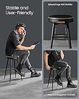 Vista 6 de VASAGLE EKHO Collection - Bar Stools Set of 2, Counter Height Bar Stools, Kitchen Counter Stools, Mid-Century Modern Backless Counter Stools, Negro