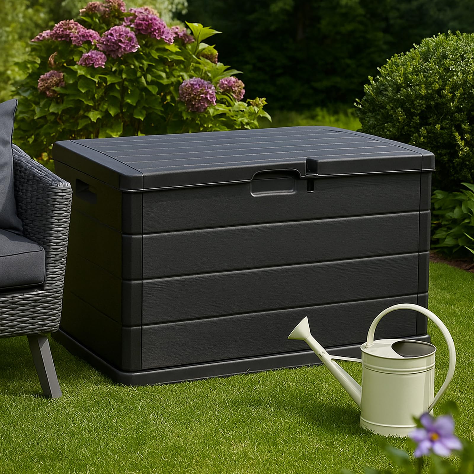 URBNLIVING 200L Large Lockable Garden Storage Box - Outdoor Chest for Cushions, Tools, Toys - Polypropylene Build, Ventilated Design, Built-in Handles, Easy Assembly, Durable & Space-Saving — view 4