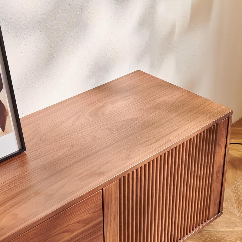 79" Mid Century Modern TV Stand for Living Room, Fluted Walnut TV Console image 4