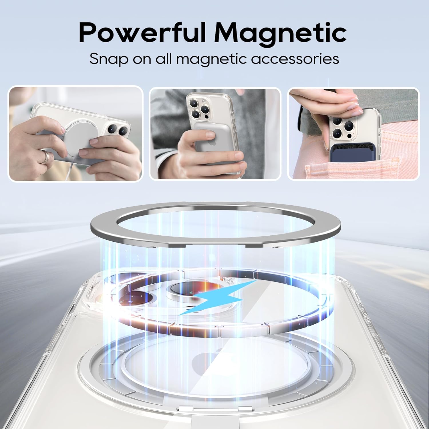 for iPhone 15 Pro Case 6.1-Inch with Magnetic 360° Ring Stand Compatible with MagSafe Crystal Clear Shockproof Protective Phone Cover 6.1" 2023, Clear