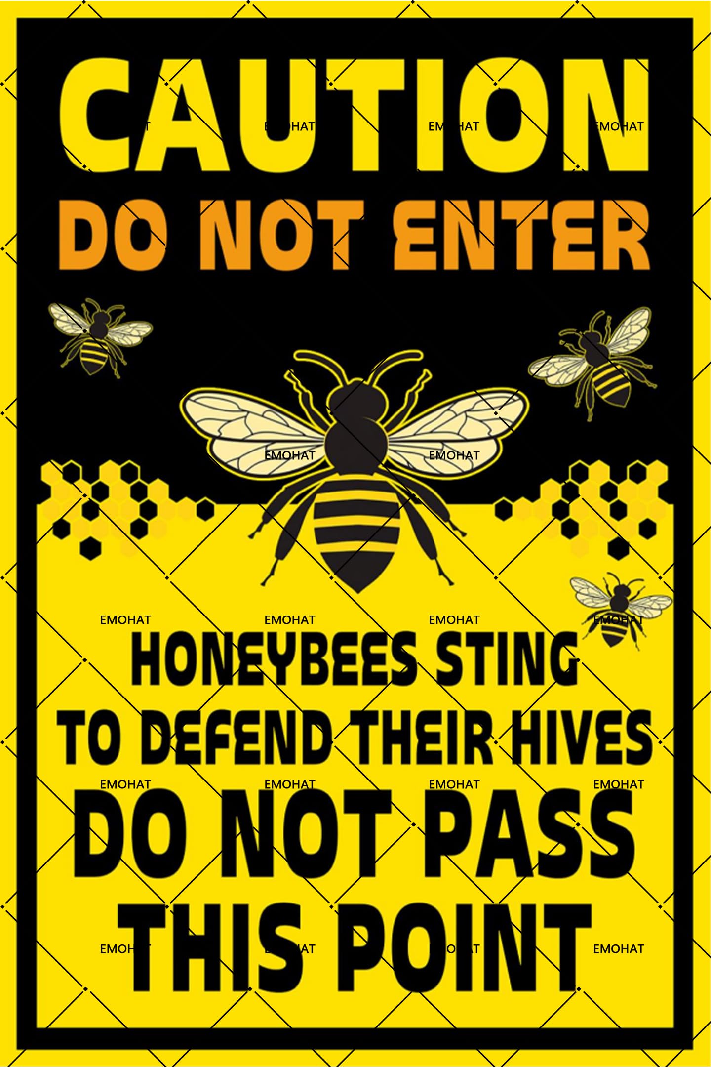 Caution Do Not Enter Honeybees Sting To Defend Hives Metal Tin Sign, Bee Farm Warning Sign for Garden Yard Farm, 16x12 Inch Rustic Man Cave & Farmhouse Decor