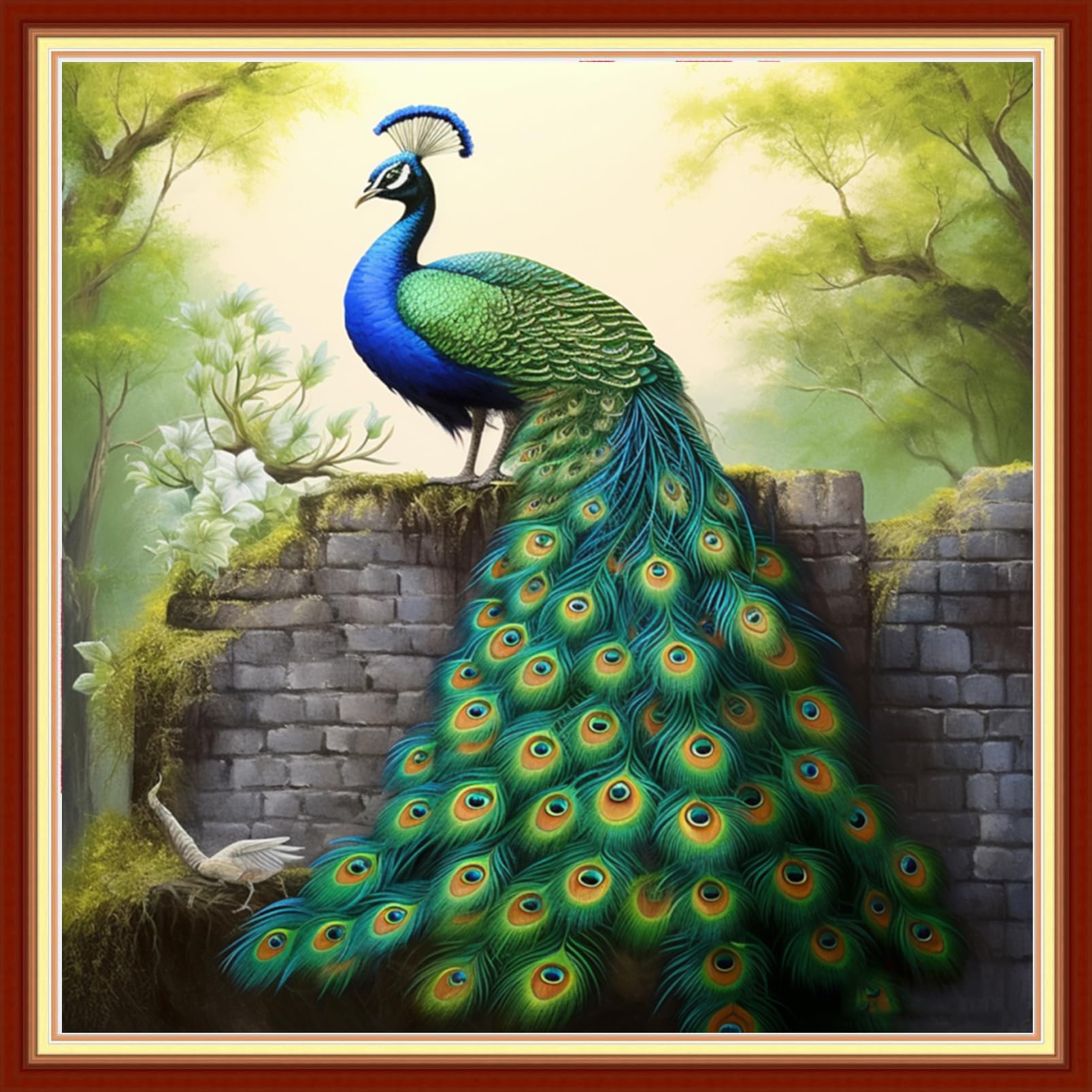 DMCVIVR Stamped Cross Stitch Kits for Beginners Adults Needlepoint Kits for Beginners Embroidery Kits for Adults Crossstitch Kit for Beginners 11CT-Blue Peafowl 18x18 inchs